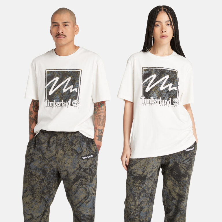 All Gender Short Sleeve Mountains Camo Printed Stack Logo T-Shirt